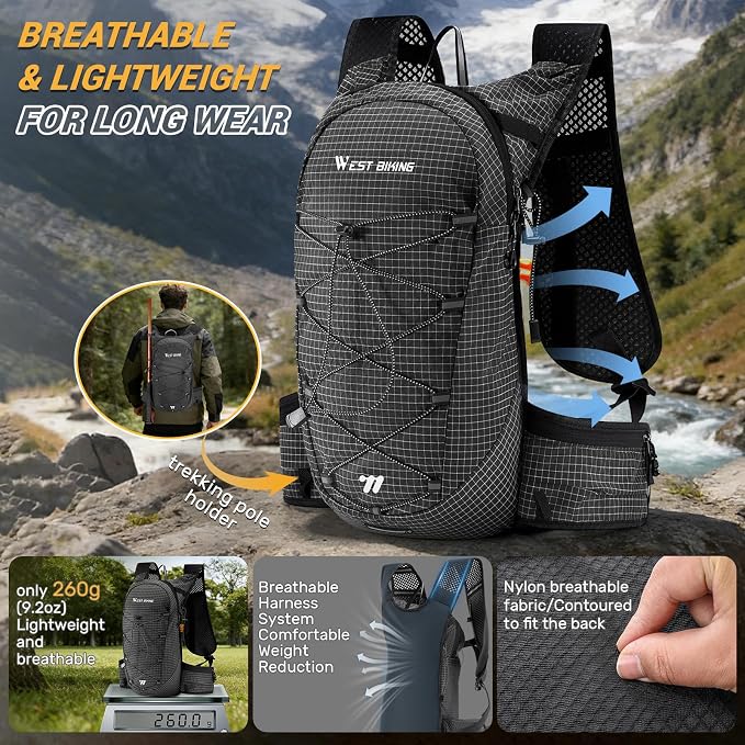Lightweight Hydration Backpack with 2L Water Bladder Running Hydration Vest Backpack Specialized Hydration Pack for Cycling, Hiking, and Mountaineering