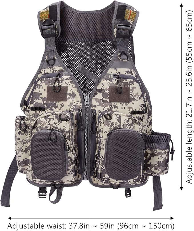BASSDASH Strap Fishing Vest Adjustable for Men and Women, for Fly Bass Fishing and Outdoor Activities