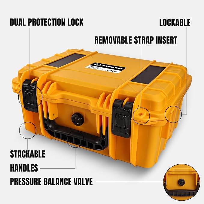 Fishing Reels Storage Case 15Inches,Heavy Duty Waterproof Fishing Wheel Protective Hard Case, Tackle Collection Holder Box, 9pcs Adjustable Shockproof Dividers (Yellow)