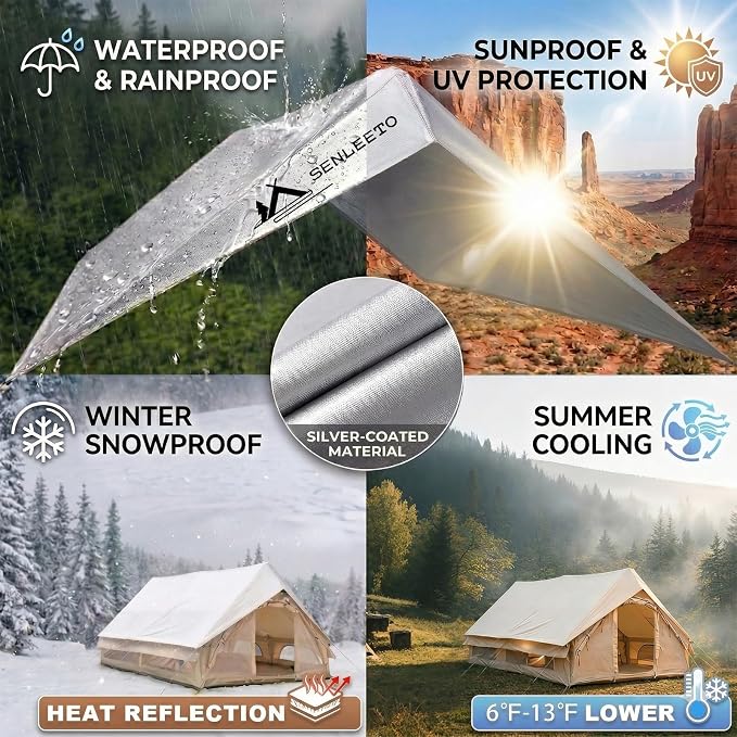 9.8' x 7' Camping Tarp for 4/6 People, 4 Season UV Protection,PU 3000mm Waterproof, Multifunctinal Ultralight Shelter Awning Sunshade Cloth, Portable for Traveling Backpacking Outdoors