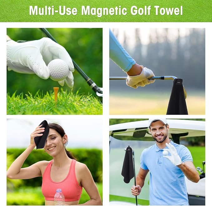 Batiyeer Magnetic Golf Towel Bulk 16" x 16" Microfiber Fabric Towels with Clip Waffle Absorbent Strength Magnet Golf Accessories Ball Cleaner for Carts Men