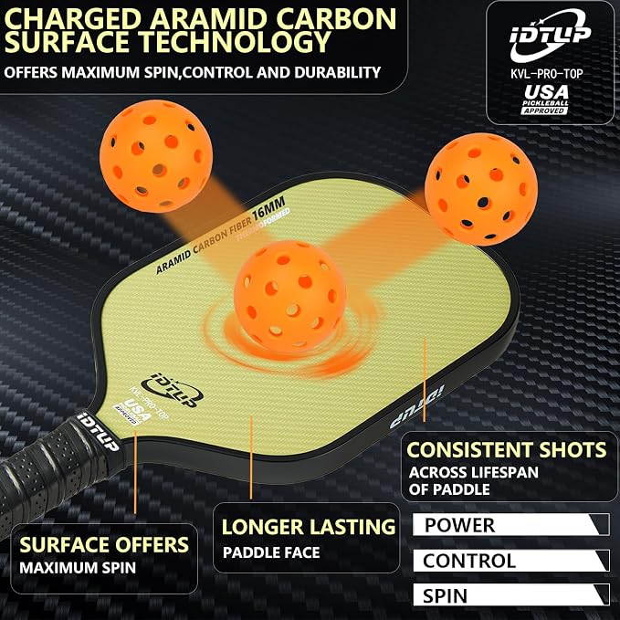 Pickleball Paddles,Pickleball Paddle,Carbon Fiber Pickle Ball Paddle-16MM,Hot Pressing Process Racket for Lightweight,Superior Control,Spin,Power and Consistency,USAPA Approved