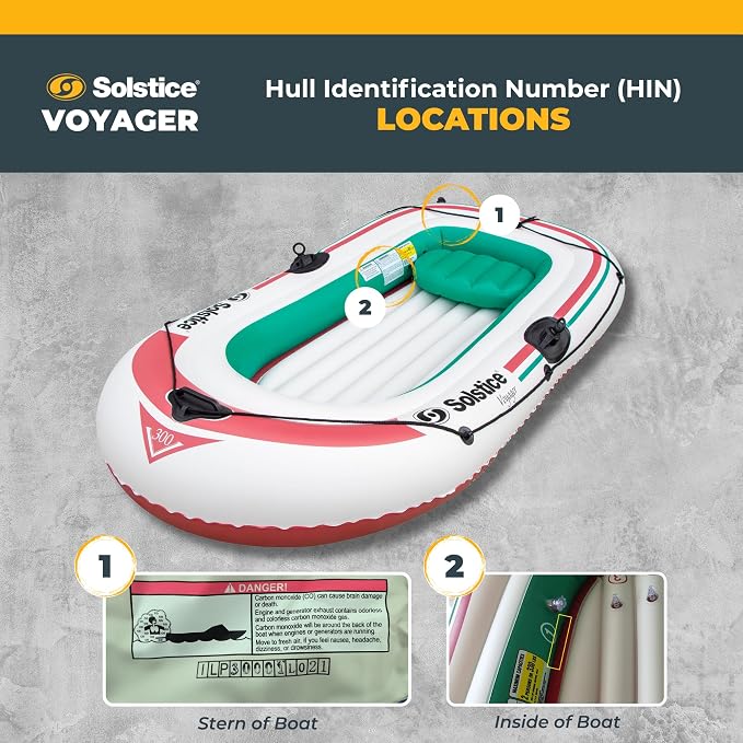 SOLSTICE Inflatable Boat for Lakes, Rivers & Beaches – Heavy-Duty Raft with Swivel Oar Locks, Grab Line & Inflatable Seat – Voyager, Full Kit Includes Oars & Pump, 3-Person, White, 7'
