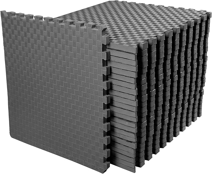 BalanceFrom Puzzle Exercise Mat 1" Thick, EVA Interlocking Foam Floor Tiles for Home Gym, Mat for Home Workout Equipment, Floor Padding for Kids, Gray, 24 in x 24 in x 1 in, 72 Sq Ft - 18 Tiles