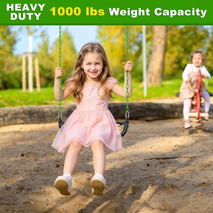 SELEWARE 2 Pack 60 Inch Hanging Swing Chain with 4 Carabiners, 1000LB Capacity Plastic Coated Hanging Chains, Hammock Hardware Kit for Swing, Hanging Chair, Punching Bags, Indoor Outdoor Gym (Green)