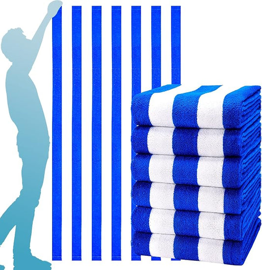 Genovega 6 Packs Oversized 72X40 Inch Stripe Beach Towel Thin Terry Set Extra Large XL Big Clearance Towels Soft Swim Pool Travel Accessories Essentials Camping Adults Men Women Gift Blue