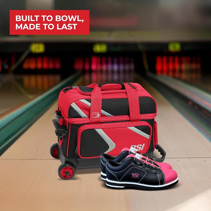 BSI Dash Roller Bowling Bag with Smooth Rolling Wheels, Padded Ball Compartment, Retractable Locking Handle, & Shoe Pocket