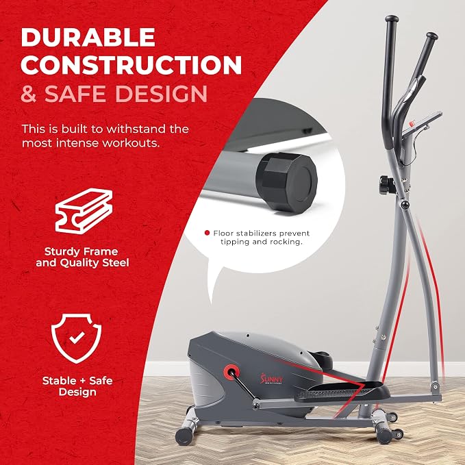 Sunny Health & Fitness Upright Elliptical Machine, Full Body Cardio Exercise Equipment with Adjustable Resistance, Arm and Leg Workout Machine, SunnyFit App via Bluetooth