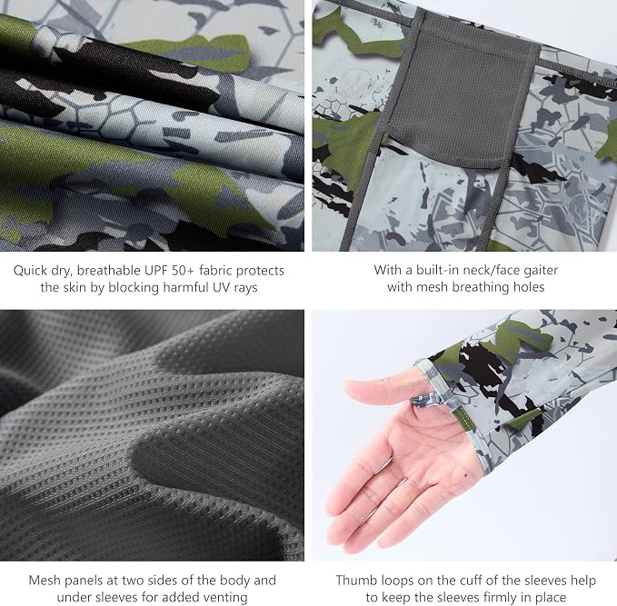 BASSDASH Men's UPF 50+ Camo Long Sleeve Hunting Fishing Hoodie Shirt
