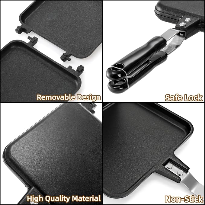 Cididu Hot Sandwich Maker, Grilled Sandwich Toaster for Bread Pancake | Double Sided Non-Stick Frying Pan, Stovetop Toasted Sandwich Grill Press Flip Pan for Camping Kitchen (Inside 5.4"L x 4.7"W)