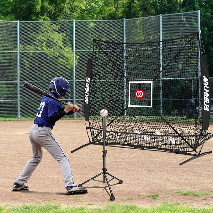 6'X6' Baseball Softball Practice Net,Pitching Net,Batting Net,with Bonus Strike Zone,Target and Bow Frame,for Hitting,Pitching,Catching