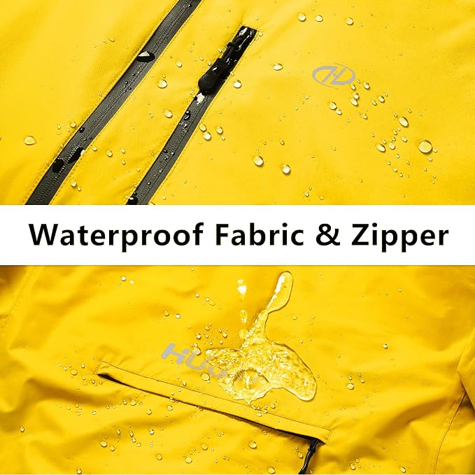 Hugut Men's Cycling Running Rain Jacket Lightweight Waterproof Biking Hiking Windbreaker Raincoat Reflective Packable