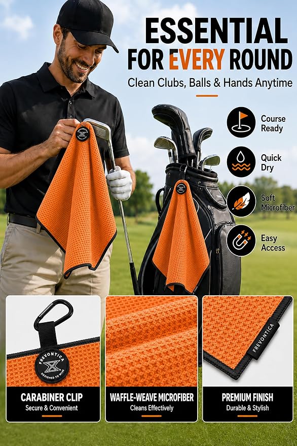 Magnetic Golf Towel with Cleaning Pocket, 24"x16" Ultra-Absorbent Waffle Microfiber Golf Towel with Magnet & Clip for Golf Bag, Carts and Clubs, Golf Accessories Gift for Men Women Golfers