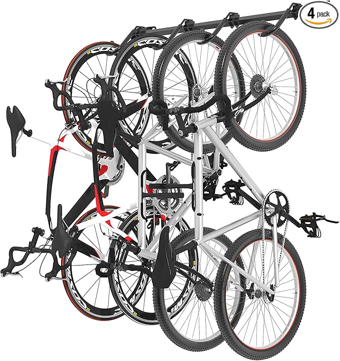 FLEXIMOUNTS 4 Bike Storage Rack, Heavy Duty Wall Mount Hanger for Home & Garage, Holds Up to 200lbs