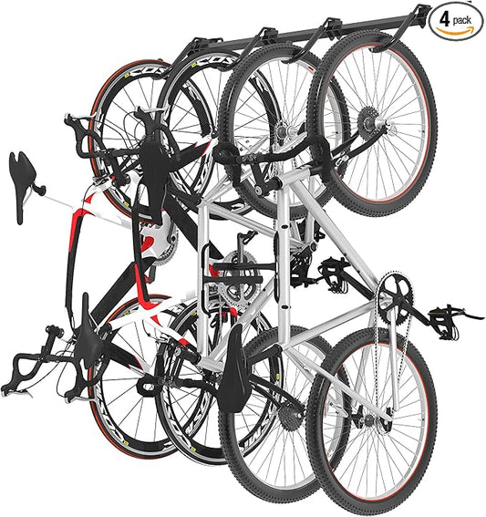 FLEXIMOUNTS 4 Bike Storage Rack, Heavy Duty Wall Mount Hanger for Home & Garage, Holds Up to 200lbs