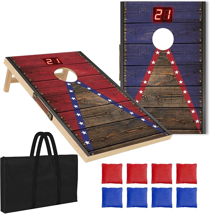 Electronic Cornhole Board Set 4x2ft 3x2ft 2x1ft, Automatic Scoring Corn Hole Games for Adults & Kids, Wooden Portable Cornhole Set with 8 Bean Bags & Carrying Bag for Outdoor, Tailgate, Party