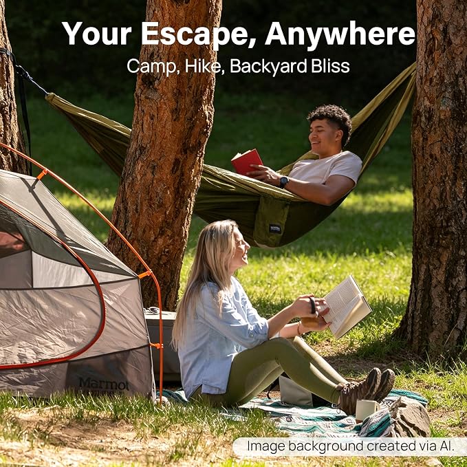 Kootek Camping Hammock, Portable Hammocks with Tree Straps & Attached Carry Bag, Camping Essentials Gear, Perfect for Outside Indoor Hiking Beach Backpack Travel