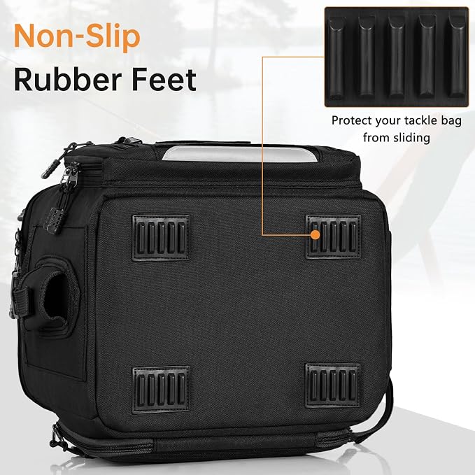 Fishing Tackle Bag - Holds 3400-3600 Size Tackle Boxes -Saltwater & Freshwater Fishing Bags - Padded Shoulder Strap Fishing Bags (Black) (Bag Only)
