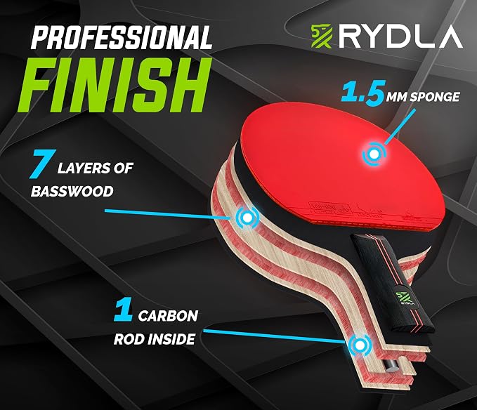 Professional Ping Pong Paddle – A Table Tennis Racket to Take Your Skill to the Next Level with Carbon Fiber Technology & Ergonomic Design – Premium Rubber & Sponge for Powerfull Speed & Spin.