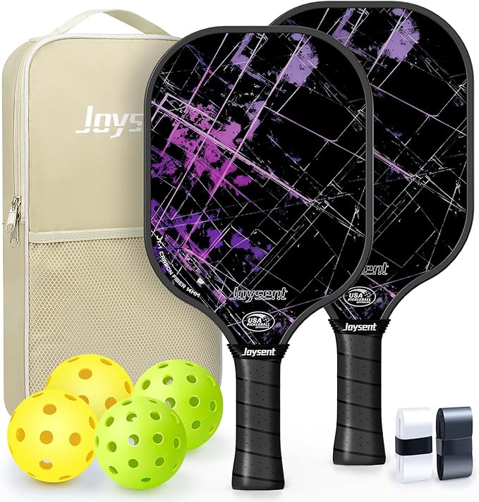 Pickleball Paddles Set, USAPA Approved Carbon Fiber Pickleball Set of 2 with Beginner Pickleball Rackets, Indoor Outdoor Pickle Balls for Adults Men Women, JT-1