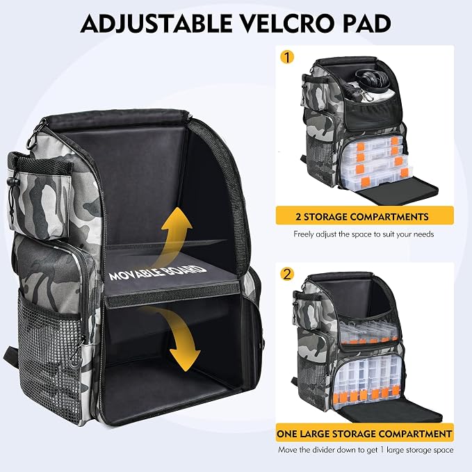 MGB 46L Water-resistant Fishing Tackle Backpack with Rod Holders