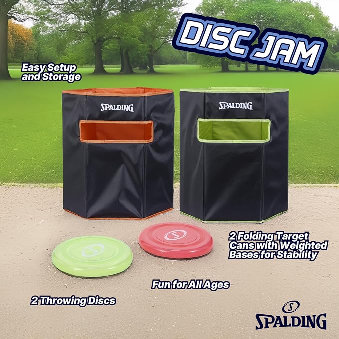 Spalding - Disc Toss Game Set, Includes 2 Folding Target Cans & 2 Discs, Easy Setup Outdoor Game for All Ages, Travel-Friendly for Backyard, Beach, Park, Camping, Tailgates