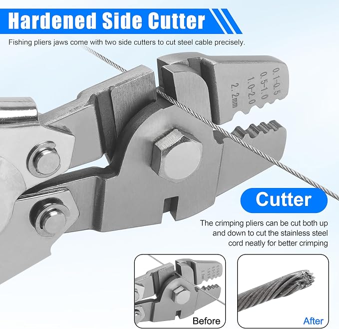 Fishing Crimping Tool Kit Wire Crimping Tool Stainless Steel Fishing Crimping Pliers with 300pcs Aluminum Crimp Sleeves Kit Effort-Saving Wire Crimper Tool, 4 Size Crimp Sleeves Fishing Tackle Pliers