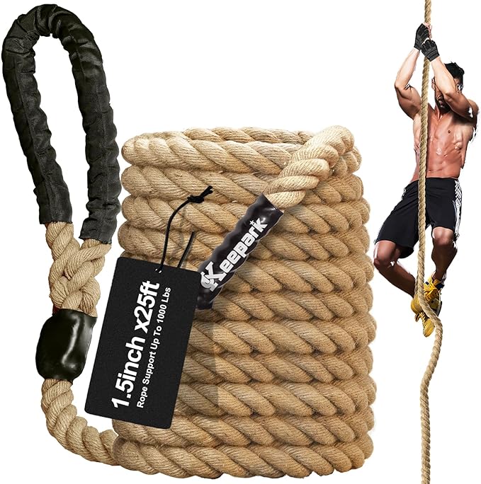 Climbing Rope Gym Exercise Ropes - 1.5 Inch Diameter 10FT 15FT 20FT 25FT 30FT 35FT 40FT 50FT Climb Rope for Fitness & Strength Training, Workout Climbing Rope for Adults Kids Home Indoor or Outdoor