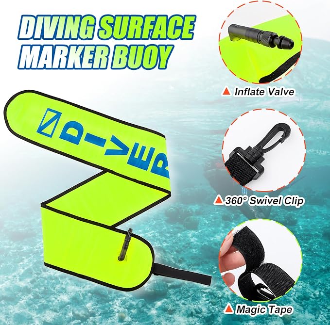 Surface Marker Buoy, Scuba Diving Surface Marker Signal Tube with Reflective Strip and Plastic Clip