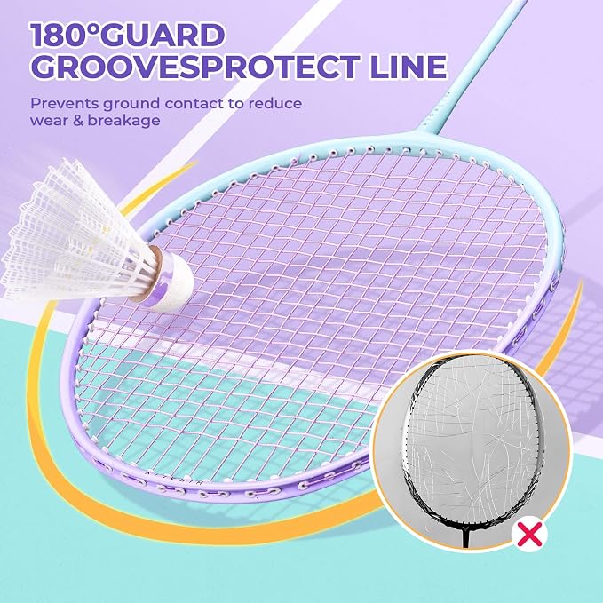 HIRALIY Badminton Rackets Set for Backyards, Badminton Set, Includ 2/4 Rackets, 6/12 Birdies, 1 Carrying Bag, Outdoor Game for Adult Family Beginner
