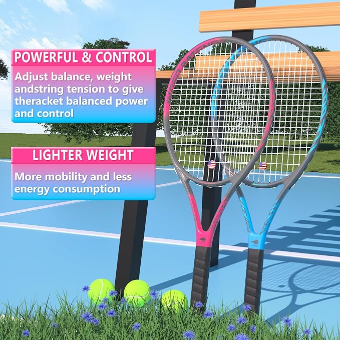 Pro Tennis Racket for Adults, 2 Player 27 inch Speed Tennis Racquet Acceptable for Beginner and Professional with 3 Tennis Balls, 2 Vibration Dampes, 2 Overgrips, Tennis Bag