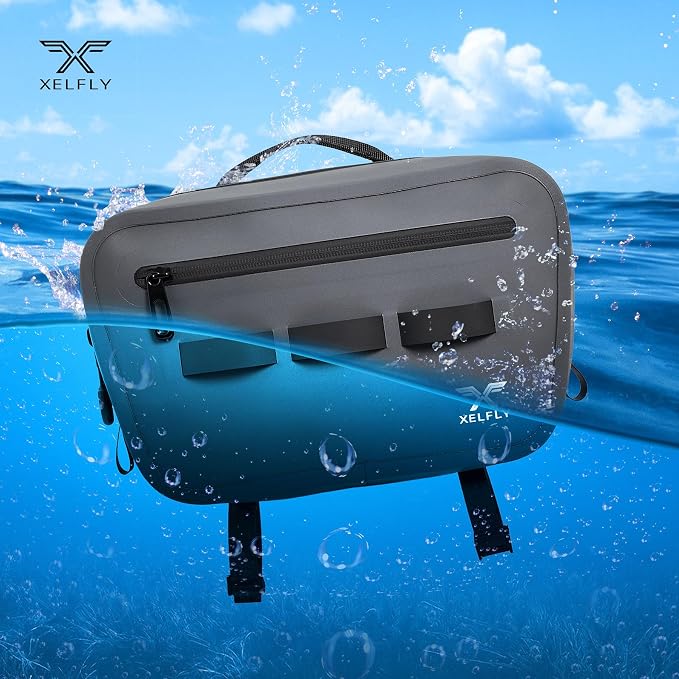 Xelfly Waterproof Fishing Waist Bag with Rod Holder, Padded Waist Straps & Gear Loops - Submersible Zipper, Rugged Top Handle, Adjustable Attachments (Gray)
