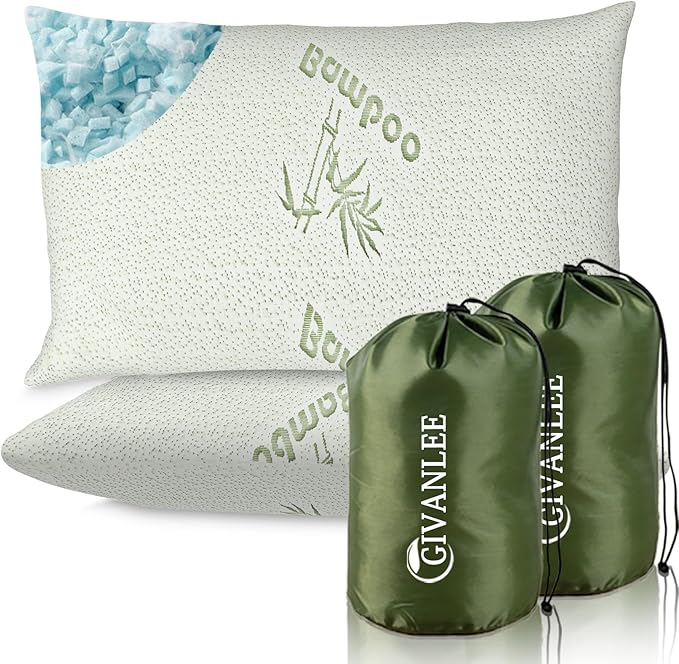 2 Pack Camping Pillow For Sleeping,Filled with Shredded Memory Foam,Compact & Packable,Storage Bag,Soft Cover,Travel Pillow for Backpacking Hiking Gear & Accessories (Anti pilling cover, 17"X12")