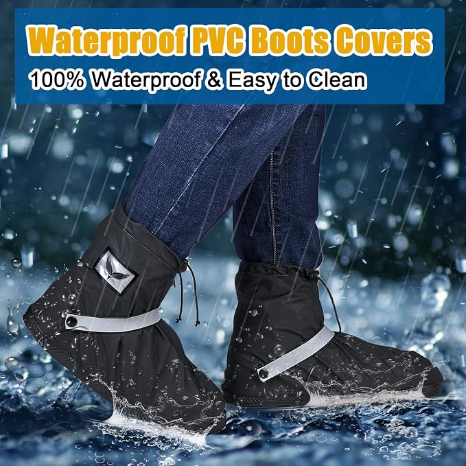 GARGOYLE BELLS Waterproof Rain Cover Boot Non-Slip Shoe Covers with Zipper and Reflector Heavy Duty Reusable Rain Boots for Men Women