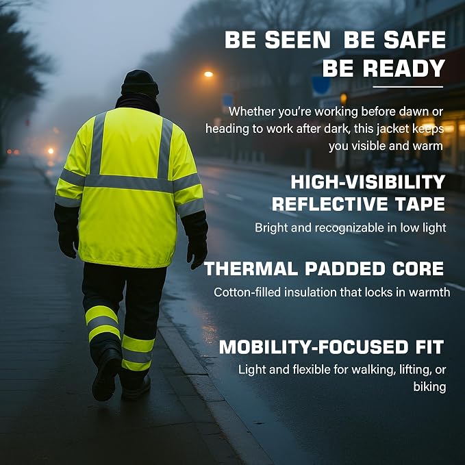 PAFESTER High Visibility Reflective Safety Jackets for men 300D Oxford 100% Waterproof Thermal Rain Coats for Cold Weather