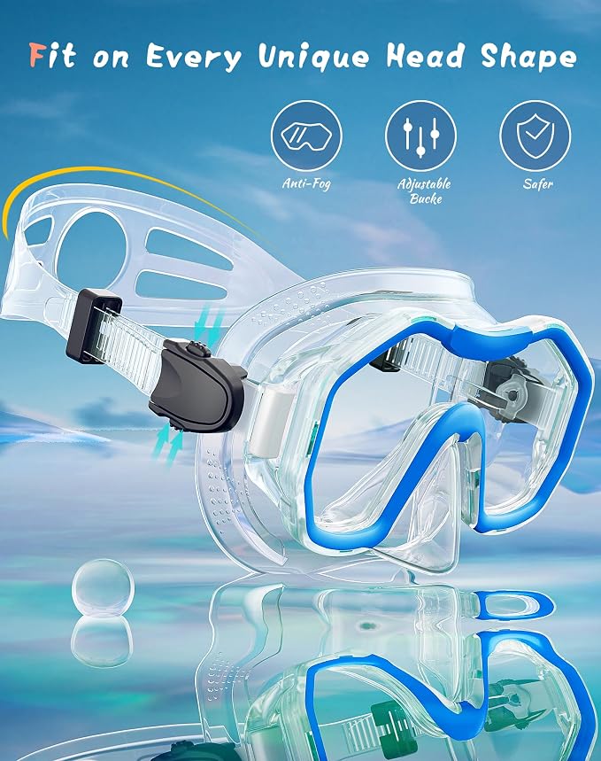 Snorkeling Gear for Adults Kids, Dry-Top Snorkel Set, 180°Panoramic Wide View Diving Mask Breathing Freely Snorkel Mask for Snorkeling Scuba Diving Swimming Travel