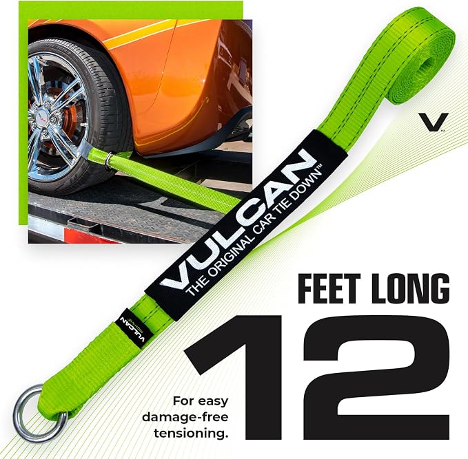 VULCAN Exotic Car Rim Tie Down Set - 2 Inch x 144 Inch - 4 Straps - High-Viz - 3,300 Pound Safe Working Load