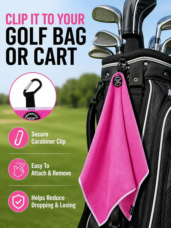 Magnetic Golf Towel with Cleaning Pocket, 24"x16" Ultra-Absorbent Waffle Microfiber Golf Towel with Magnet & Clip for Golf Bag, Carts and Clubs, Golf Accessories Gift for Men Women Golfers