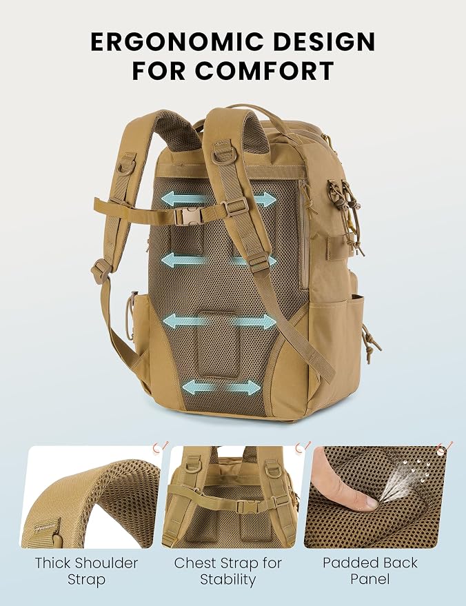 SKYSPER Tackle Backpack Fishing Bags with Rod Holder, 40L Water-Resistant Tackle Box Storage Bag for Fishing Gear Lures(Khaki)