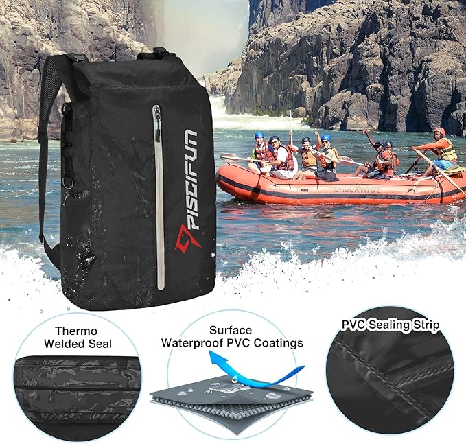 Piscifun Dry Bag Waterproof, Lightweight Dry Backpack Roll-Top Sealed with Waist Pouch and Phone Case Keeps Gear Dry Inside for Kayaking, Boating