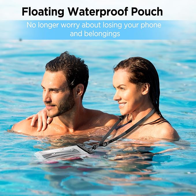 CACOE [Floatable] Floating Universal Waterproof Phone Case 2 Pcs-Up to 7.0",Phone Pouch with Adjustable Neck Lanyard,IPX8 Cellphone Dry Bags for Vacation Water Activities（Black+Black-#2）