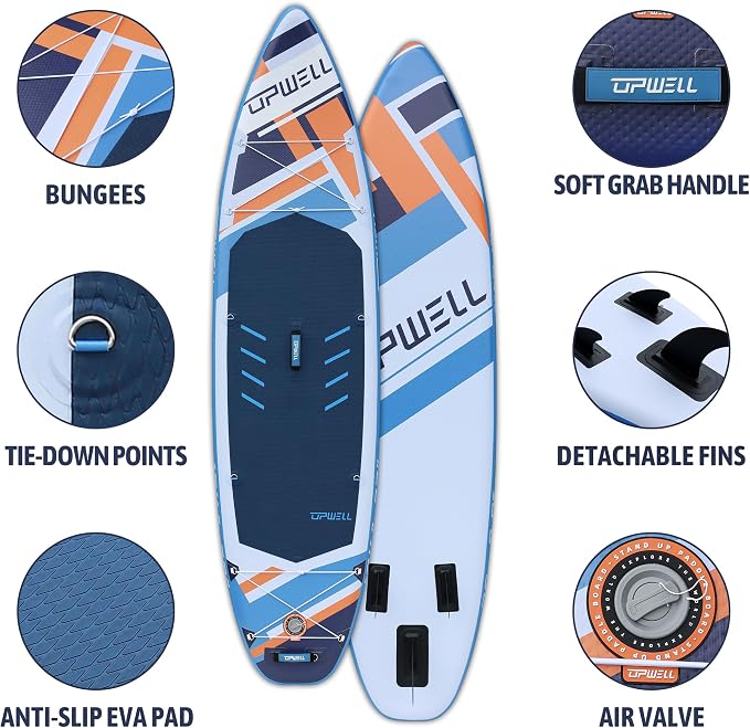 UPWELL 11’6”/11'2”/11'/10'8”/10'6”/10'2” Inflatable Stand Up Paddle Board with sup Accessories Including Backpack, Repairing Kits, Non-Slip Deck, Leash, 3 Fins, Paddle and Hand Pump