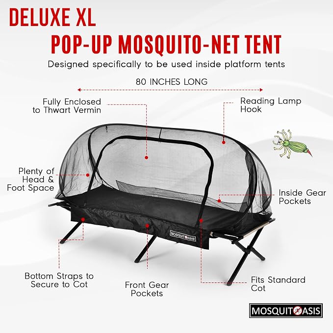 Bigger, but just as Cool MosquitOasis XL Pop-Up Mosquito Net Tent for Summer Camps and Camping 80 inches Long