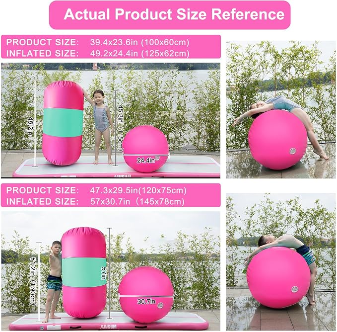 AWSUM Gymnastics Air Barrel, 47.3" x 31.5" Inflatable Tumbling Barrel Backhandspring Training Barrel Air Roller for Back-bend Handstand Cheerleading Yoga Home Gym(No Pump)