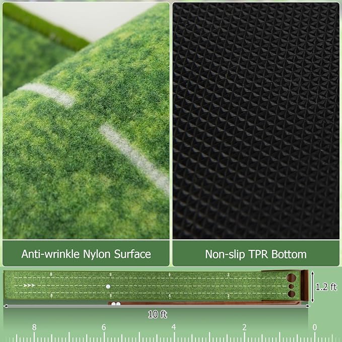 GYMAX Putting Mat, Golf Putting Green Indoor with 2/3 Hole, Golf Practice Mat with Auto Ball Return, Golf Training Aid Putter Alignment for Home Office, Golf Accessories Gift