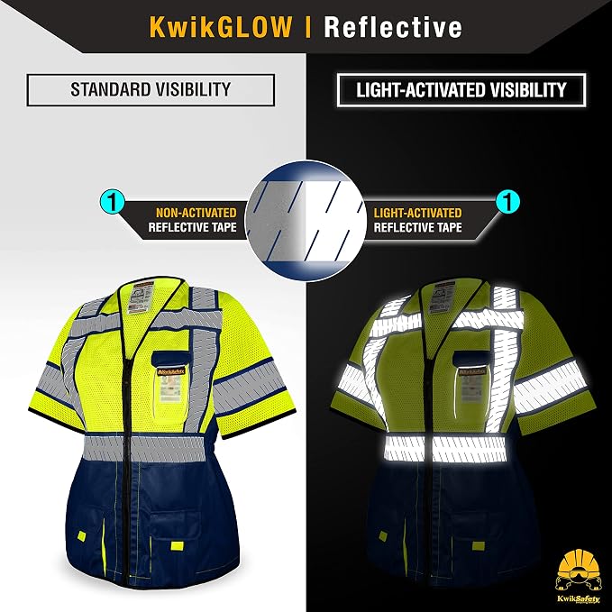 KwikSafety - Charlotte, NC - SHERIFF Class 3 Safety Vest for Women [REFLECTIVE FISHBONE TAPE] ANSI Tested OSHA Compliant Hi Vis PPE Work Gear/Blue XL