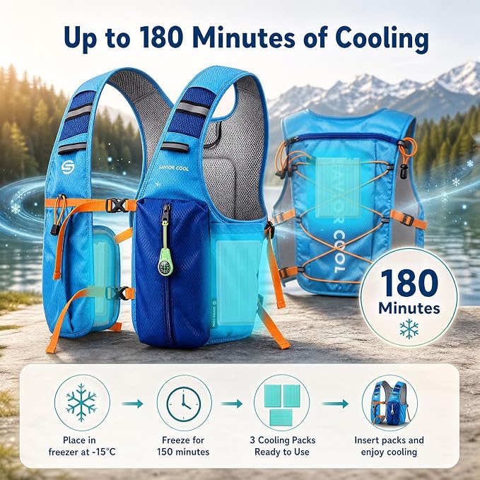 Cooling Vest for Men Women, Hydration Vest for Running Hiking | 2L Water Bladder，3 Cold Source