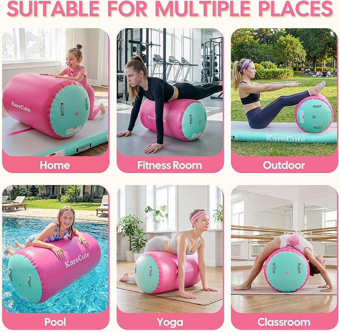 Gymnastics Air Barrel Roller, Inflatable Octagon Tumbling Mat, Tumble Track Equipment for Kids, Cheerleading & Back Handspring Training for Home Gym without Pump