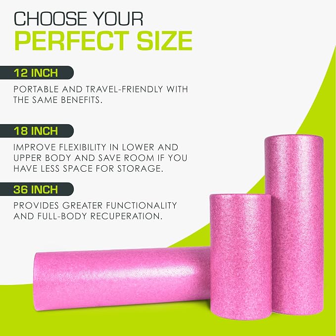 ProsourceFit High Density Foam Rollers 18 - inches long, Firm Full Body Athletic Massager for Back Stretching, Yoga, Pilates, Post Workout Trigger Point Release, Pink