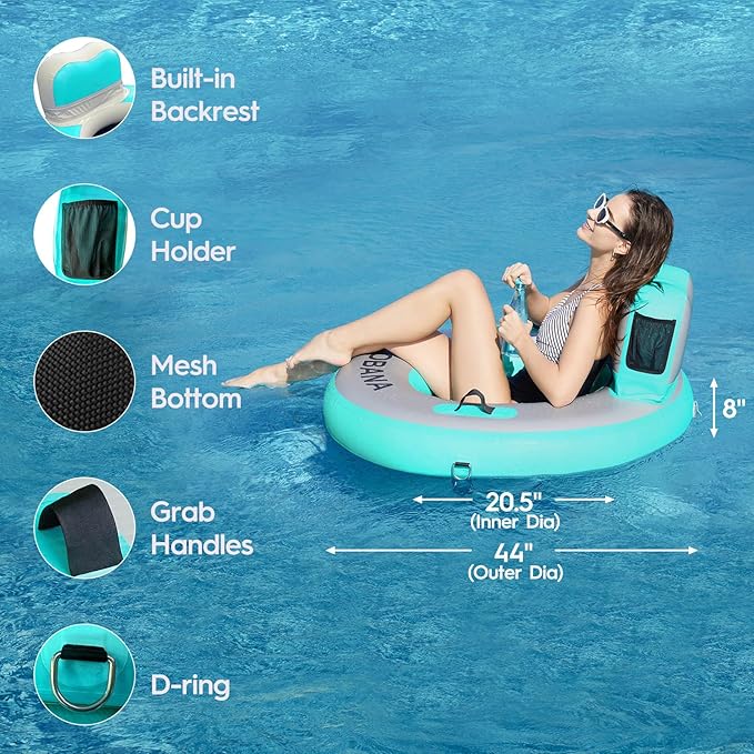CALOBANA Round Floating Ring Inflatable Water Hammock Heavy Duty River Floats Lake Raft for Adults Tanning Pool Lounger Float Island Platform Pad Mat for Party
